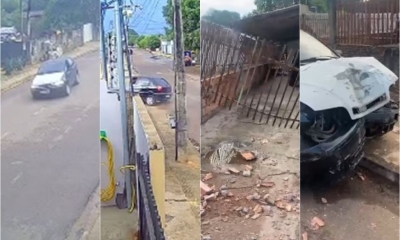 Adolescente destri muro de residncia aps perder controle de carro 