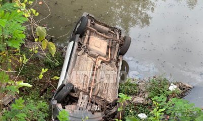 Carro perde controle e cai no Crrego do Barbado em Cuiab