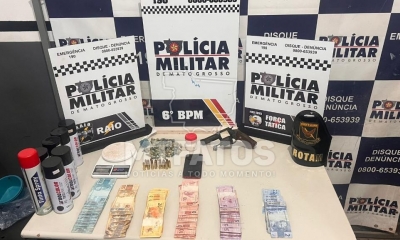 Polcia Militar conduz seis faccionados e apreende drogas e arma de fogo em Cceres