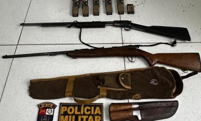 PM apreende duas armas de fogo, 292 muni��es e prende homem por porte ilegal e amea�a
