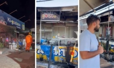 Curto-circuito provoca inc�ndio e destr�i pastelaria em Cuiab�(V�deo)