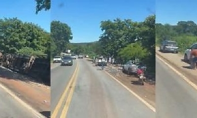 Acidente na BR-070: carreta tomba e carga de cerveja � levada por populares(V�deo)