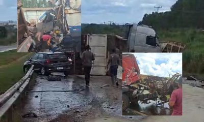 Impacto violento entre carretas e motos deixa um morto na BR-163, em Rondon�polis(V�deo)