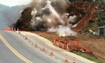 Detona��o de rocha interdita BR-364 em Nobres nesta quinta-feira