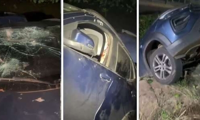 Briga por ciúmes termina em acidente e carro cai em córrego em Várzea Grande (Vídeo)