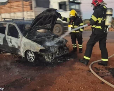 Veculo  consumido por incndio na BR-163, em Sinop