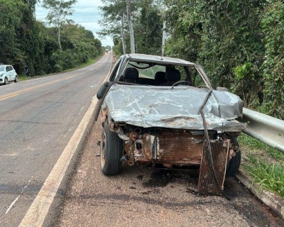 Coliso com capivara causa capotamento e deixa feridos na BR-174