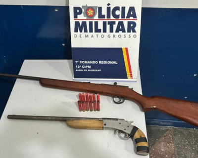 Homem � preso com duas armas artesanais e muni��es em Barra do Bugres