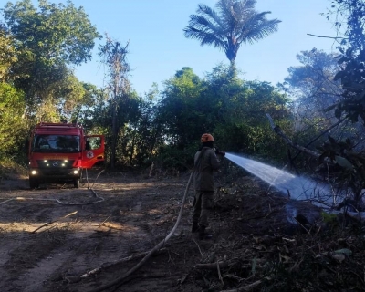 Corpo de Bombeiros age rpido e impede que incndio em vegetao atinja casas
