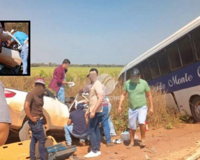 Coliso entre carro e nibus deixa uma vtima fatal em Pontes e Lacerda