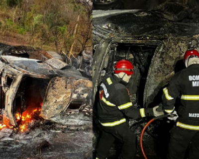 Caminho tomba e pega fogo na BR-174