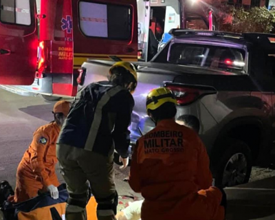 Coliso entre motocicleta e caminhonete deixa homem ferido em Lucas do Rio Verde