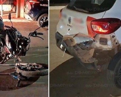Acidente em Nova Mutum deixa passageiro de moto ferido aps coliso com carro