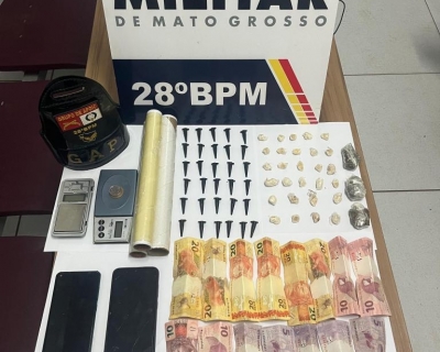 Pol�cia Militar prende faccionado com 62 por��es de drogas em Jaciara