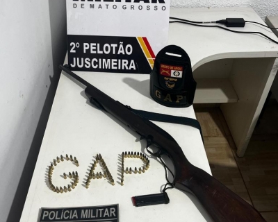 Homem � preso pela PM com espingarda municiada e mais de 70 muni��es em Juscimeira