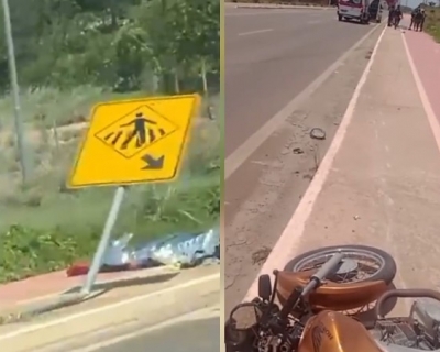 Condutor perde controle e morre ao colidir contra placa no Contorno Leste, em Cuiab� (Video)