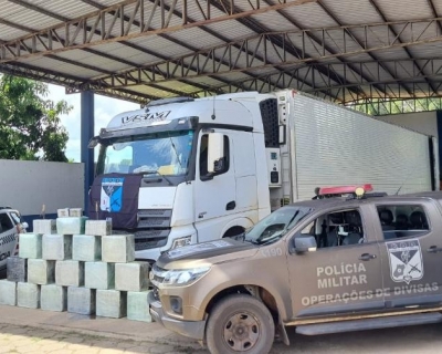 A��o integrada da Pol�cia Militar de MT e GO apreende 500 quilos de coca�na escondido em caminh�o frigor�fico