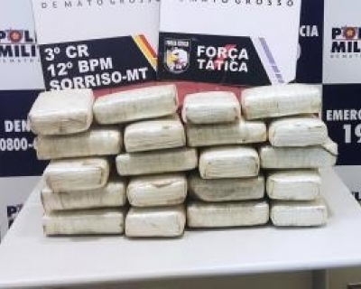 Homem  preso em flagrante pela PM transportando 20 tabletes de skank