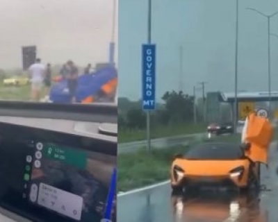 McLaren de R$ 3 milhes perde controle e se envolve em acidente na MT-251 aps chuva