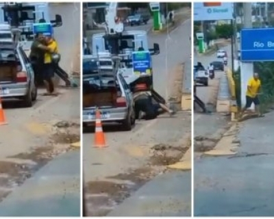 Suspeita de trai��o provoca briga no meio da rua e termina em agress�o em via p�blica(V�deo)