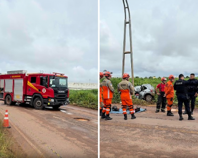 Colis�o contra poste mata motorista na MT-140, entre Sinop e Santa Carmem(V�deo)