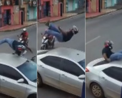 Grave colis�o em V�rzea Grande: motociclista � lan�ado sobre carro ap�s batida(V�deo)