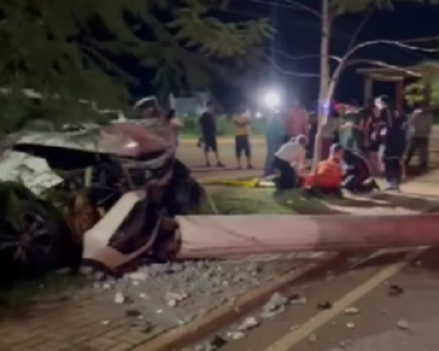 Colis�o contra poste deixa m�e e filha feridas na MT-383, em Rondon�polis