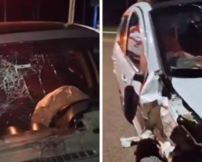 Motorista embriagado dorme ao volante e atinge carreta estacionada em Campo Novo dos Parecis(V�deo)