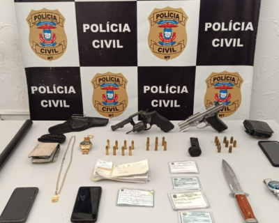 Trs suspeitos de extorso so presos em Cuiab com armas e documentos falsificados