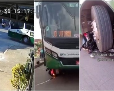 Cmera flagra nibus passando por cima de moto em Cuiab
