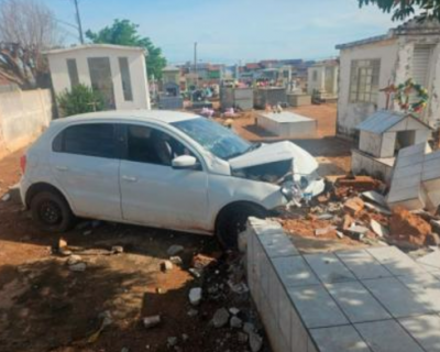 Motorista invade cemitrio e colide contra tmulo em Mirassol D'Oeste