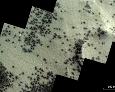 Imagens da sonda revelam formaes peculiares em Marte, semelhantes a aranhas