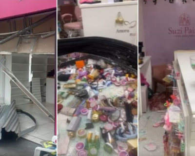 Homem invade loja da ex-esposa com carro e provoca destruio em Cuiab