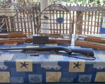Homem � preso por manter aves silvestres em cativeiro e posse ilegal de arma em Nova Cana� do Norte