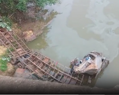 Motorista morre aps carreta carregada de soja despencar de ponte no interior de MT