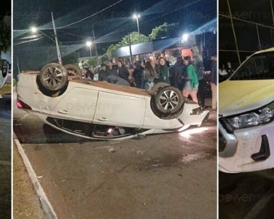 Veculo capota aps coliso em avenida de Nova Mutum