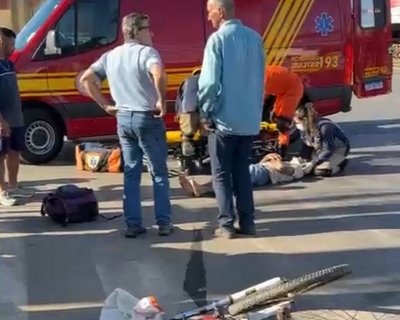 Caminho e ciclista se envolvem em acidente no cruzamento principal de Lucas do Rio Verde