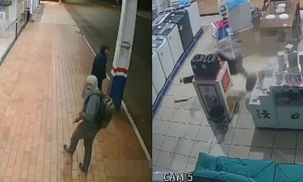 Câmera flagra ladrões quebrando vidro e invadindo loja em MT