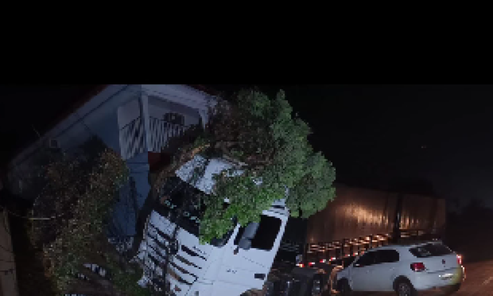 Carreta desgovernada atinge carro e árvore em Jaciara