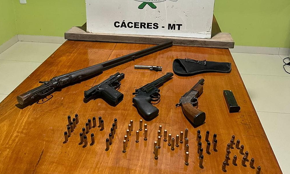 Polícia Militar apreende armas e prende homem por crime ambiental em Cáceres