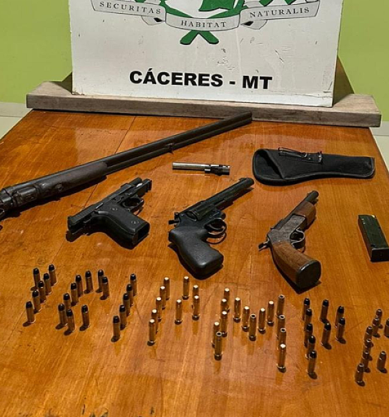 Polícia Militar apreende armas e prende homem por crime ambiental em Cáceres