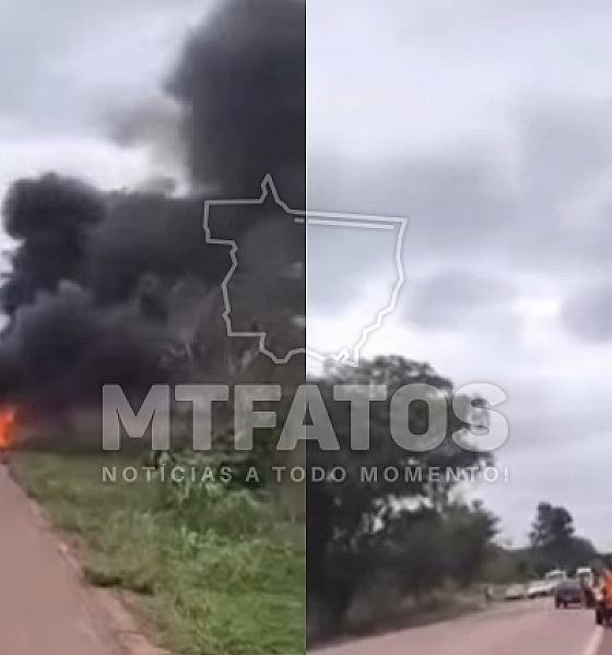 Ambulância pega fogo durante transporte de paciente e fica destruída na BR-174