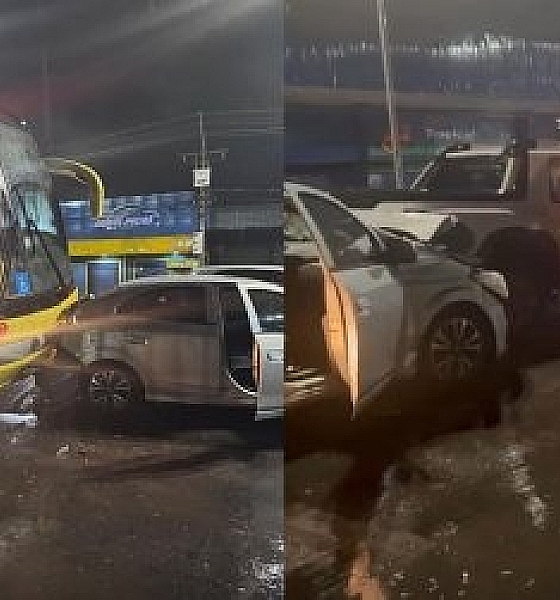 Ônibus desgovernado atinge quatro veículos e causa engavetamento em Cuiabá