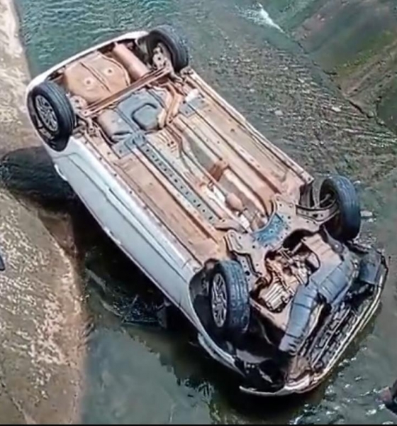 Carro perde controle em coliso e despenca em crrego no Porto, em Cuiab(vdeo)