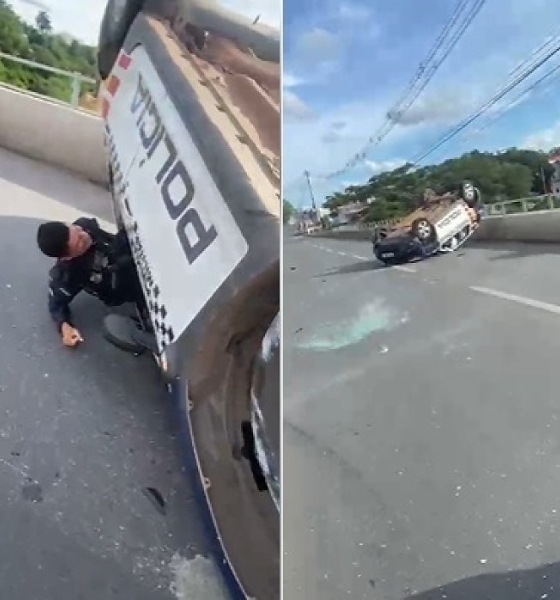 Viatura policial capota na Ponte Nova; policiais saem sem ferimentos aparentes