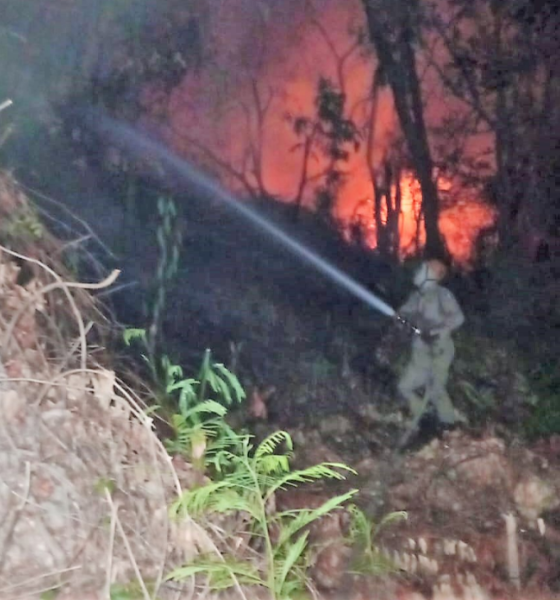 Bombeiros extinguem incêndio no Morro da Luz na região central de Cuiabá