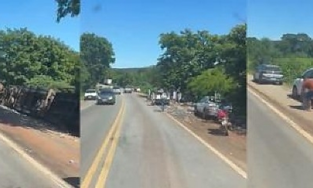 Acidente na BR-070: carreta tomba e carga de cerveja � levada por populares(V�deo)
