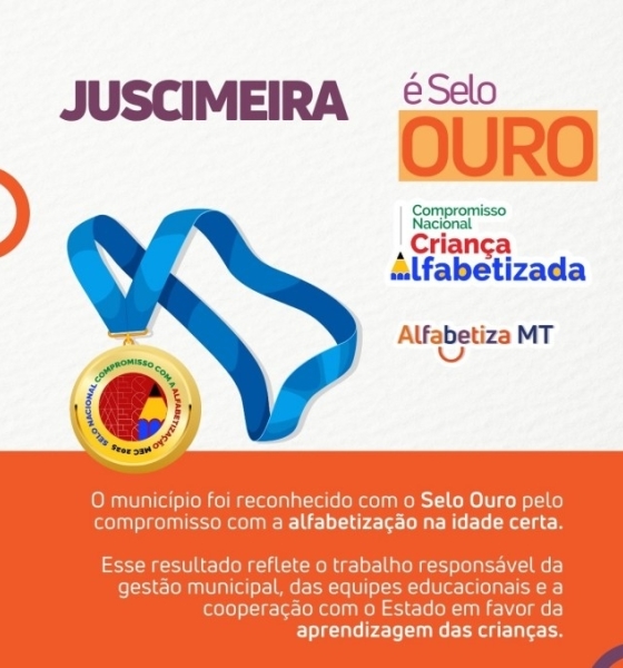 Juscimeira conquista Selo Ouro em alfabetização pelo segundo ano consecutivo