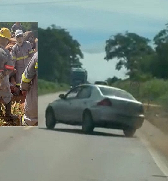 Carro perde controle, sai da pista e capota no anel viário de Rondonópolis (Vídeo)