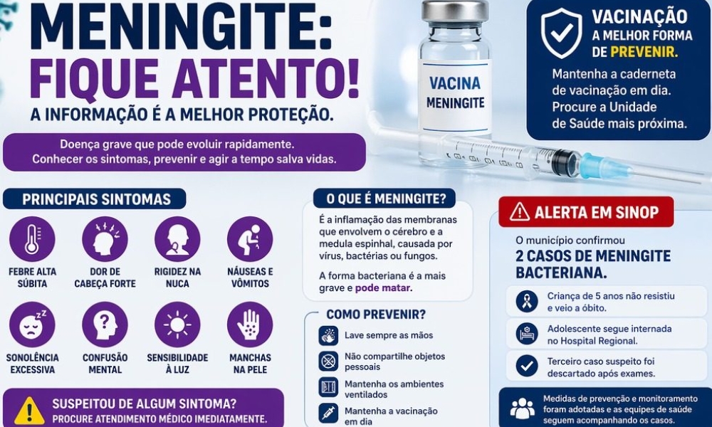 Morte de criança por meningite em Sinop reforça alerta para sintomas e vacinação